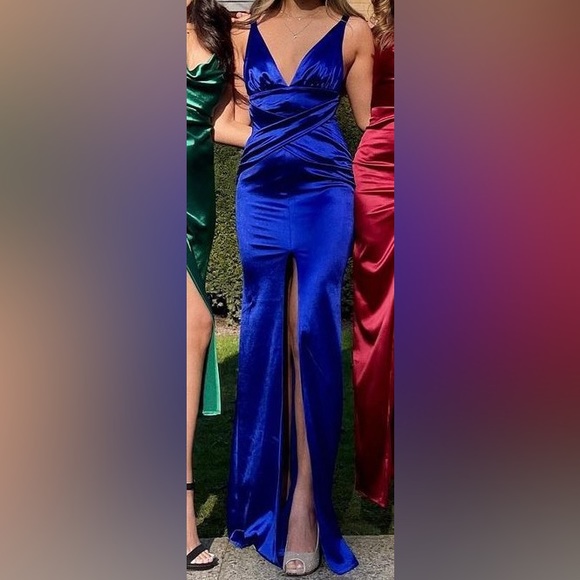 Windsor Royal Blue Satin Maxi Dress - Picture 7 of 7